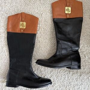 Ralph Lauren Black and Tan Leather Boots